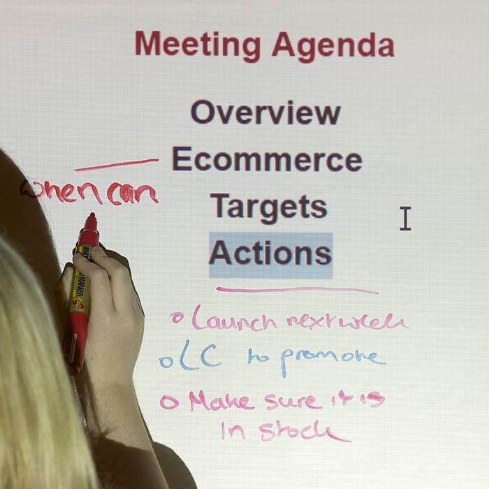 Writing-and-projecting-meeting-agenda-on-dry-erase-surface-Smart-Self-Adhesive-Whiteboard-Film-Low-Sheen-5